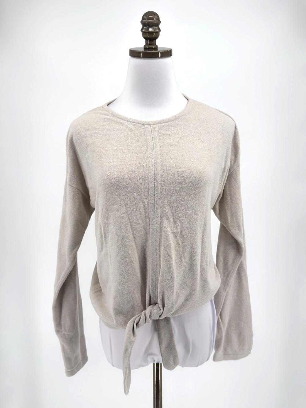 Barefoot Dreams Light Gray Cozychic Ultra Lite Long Sleeve Tie Front Top Sz S